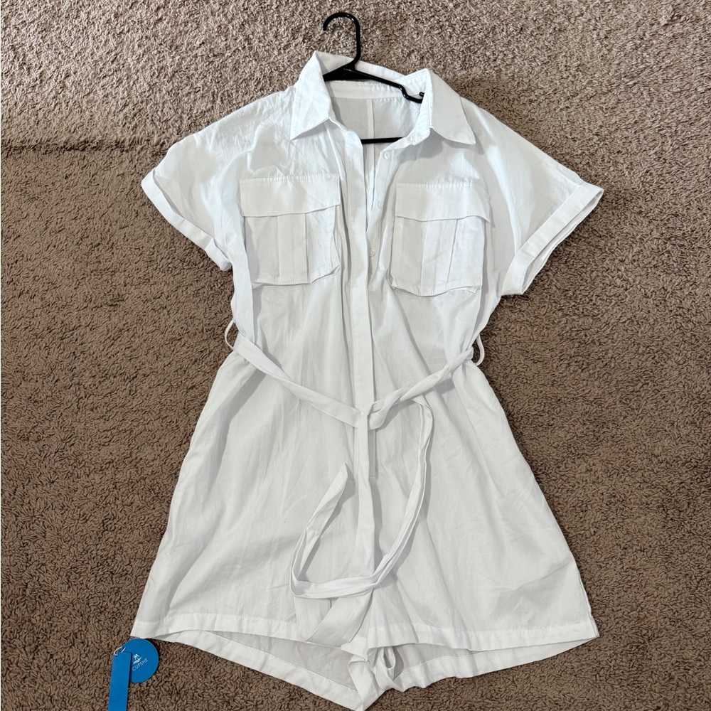 Cupshe White Short Sleeve Romper